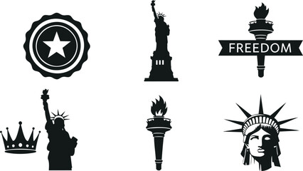Obraz premium Iconic american landmarks and symbols vector illustration on transparent background.