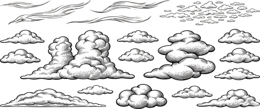 Hand drawn monochrome cartoon clouds
