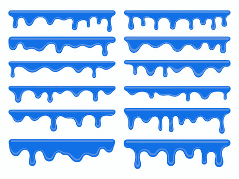 Collection of blue liquid drips, paint splatters, and flowing goo borders