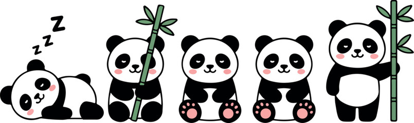 Cute cartoon panda bear holding bamboo with heart adorable baby animal wildlife vector illustration character design love theme © RafatStock