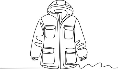 Continuous line of a hooded parka jacket with multiple pockets white background clothing © Anjuman_42