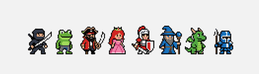 Obraz premium Retro Pixel Character Lineup