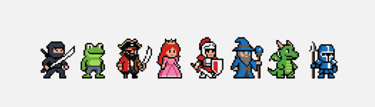 Retro Pixel Character Lineup