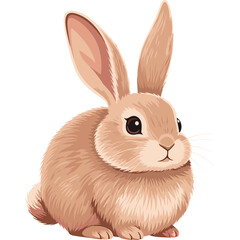 Fototapeta premium A cute rabbit sits outdoors looking directly at the viewer with big eyes.