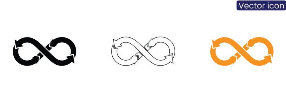 Infinity loop arrows icon set on white background