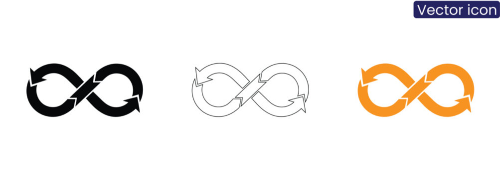 Infinity loop arrows cycle icon set on white background