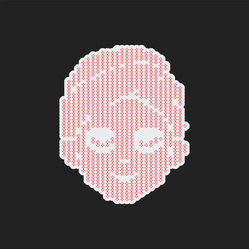 Creative pixelated human head portrait icon with red and white geometric pattern for digital media