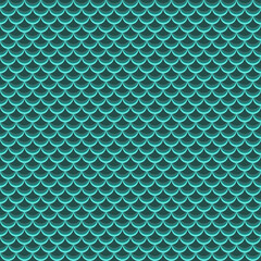 Teal Fish Scale Seamless Fabric Pattern, Turquoise Scallop Textile Background © Sujittra