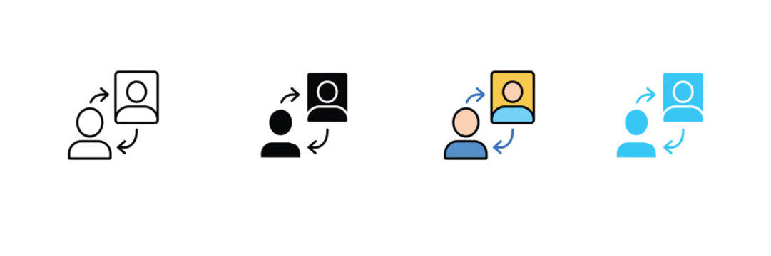 User Transfer Icon with Profile Card and Arrows for Account Switching, Member Migration, and Database Management. Symbol Vector Illustration.