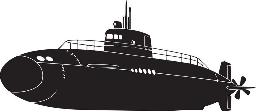 Black submarine silhouette with white details naval