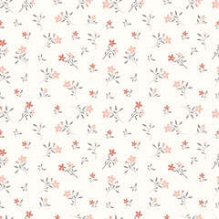 Obraz premium Seamless pattern with daisy chamomile flower on cream background vector. Cute floral print