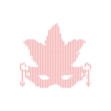 Masquerade mask silhouette with red decorative pattern isolated on white background