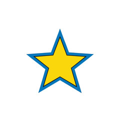 Obraz premium A single yellow star shape with a blue outline isolated on white.