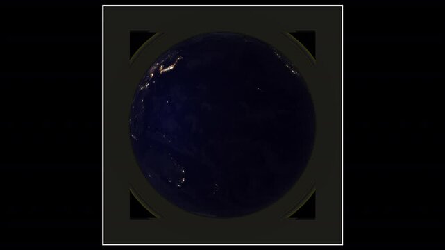 Realistic Rotating Earth Night Time Loop, Planet Animation in Space HD Transparent Background with gradient around the object