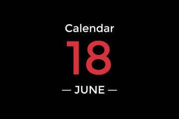 simple June 18 calendar with red writing on a black background