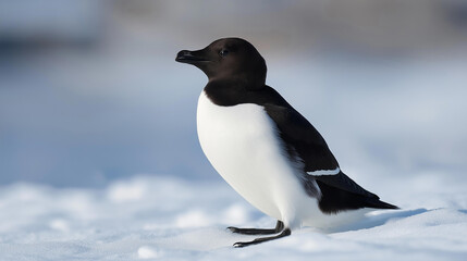 Obraz premium Little auk seabird in southern Spitsbergen, Arctic wildlife photography concept, polar travel and birdwatching, with copy space