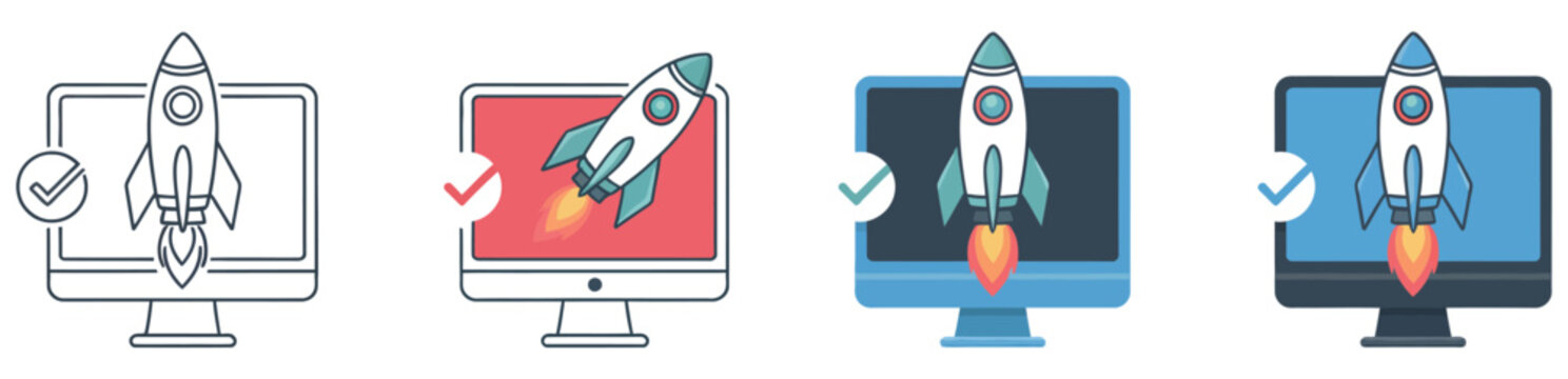 set, multi style collection, user acceptance testing concept, software validation and QA process symbols, clean vector design elements for agile development, debugging, and product testing dashboards.