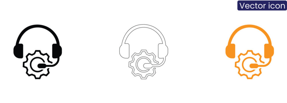 Headset with gear icon on white background, Customer support symbol vector