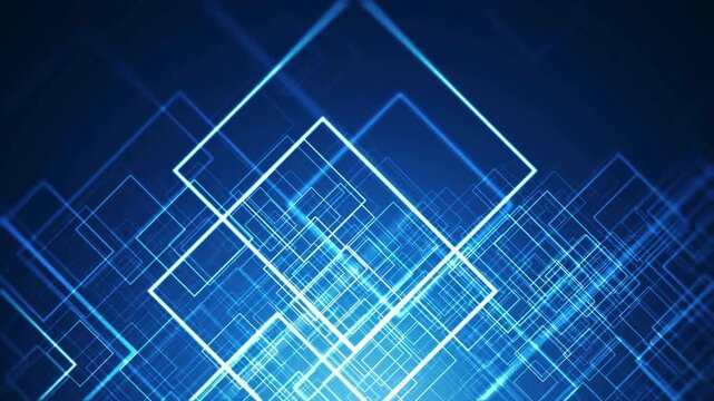 Glowing blue squares overlapping in a futuristic digital pattern design element