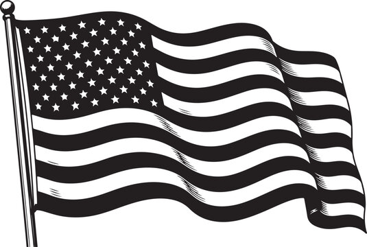 American flag, USA flag, black and white, vector flag, waving flag, United States flag icon