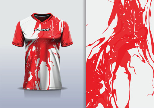 T-shirt mockup abstract texture grunge water sport jersey design for football, soccer, racing, esports, running, red white color