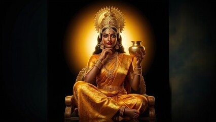 Fototapeta premium Royal Hindu Goddess Golden Halo – Regal Divine Deity Artwork