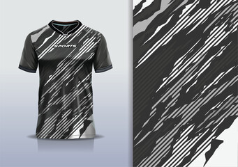 Obraz premium T-shirt mockup abstract stripe line grunge jersey design for football, soccer, racing, esports, running, in black white gray color