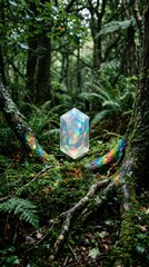 Naklejka premium Crystal, colorful crystal, gemstone, forest, mystical, nature, illustration