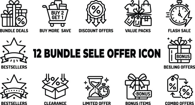 Shopping bundle sale icons for commercial retail offers and marketing.