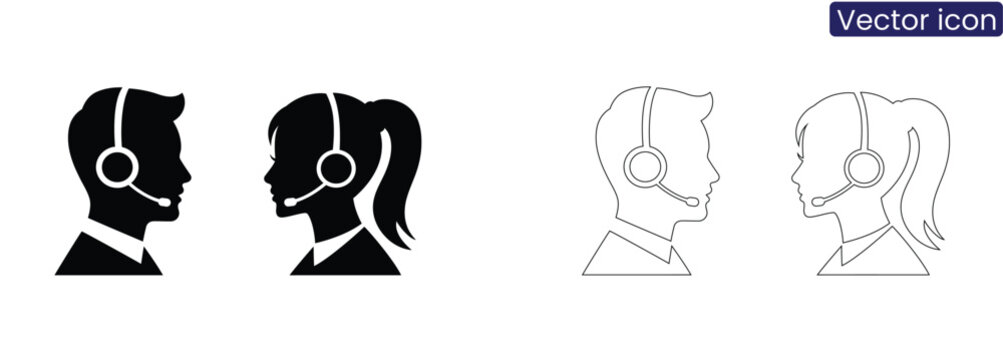 Customer service representatives with headsets on white background vector icons