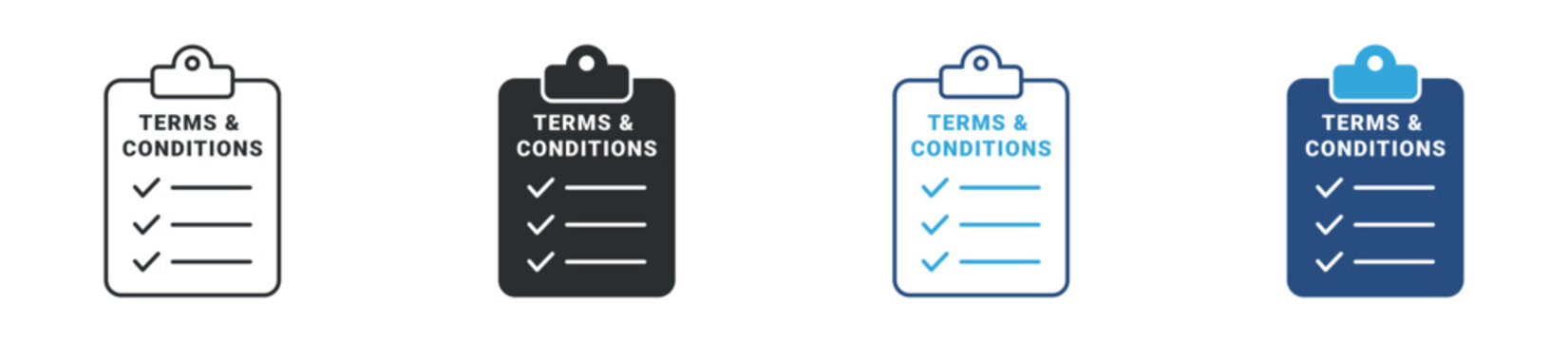 Terms and conditions icon set. clipboard with checklist. legal agreement and policy concept. vector illustration.