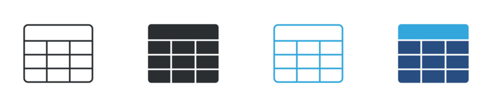 Data table icon set. grid layout with rows and columns. database and information structure concept. vector illustration.