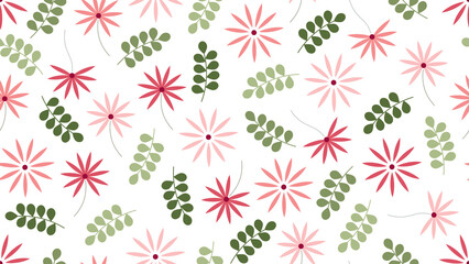 Seamless floral pattern featuring chamomile-inspired flowers and leaves on a transparent background. Asterisk-style seamless floral pattern for textile prints, fabric patterns, or floral backgrounds. © DilSpace