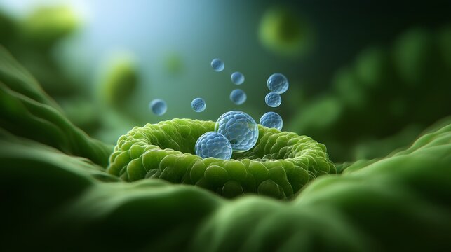 3D cross section leaf stoma releasing oxygen with guard cells botanical diagram