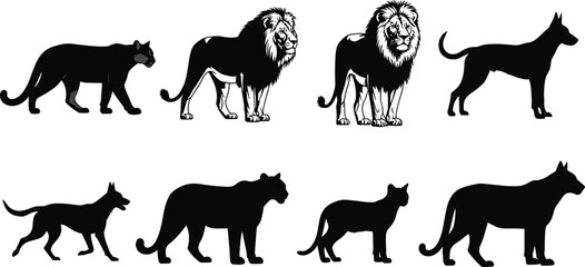 Silhouette Illustration Set of Lion, Dog, Cat, and Wild Animals for Animal and Pet Design Projects © Abdur