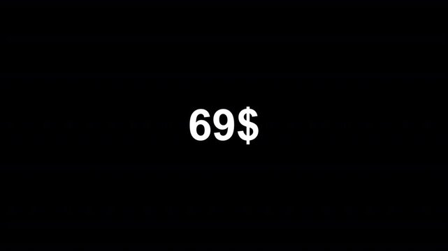 dollar counter animation from 0 to 80 on a black background. dollar calculating from zero to 80 dollar counter animation on black background
