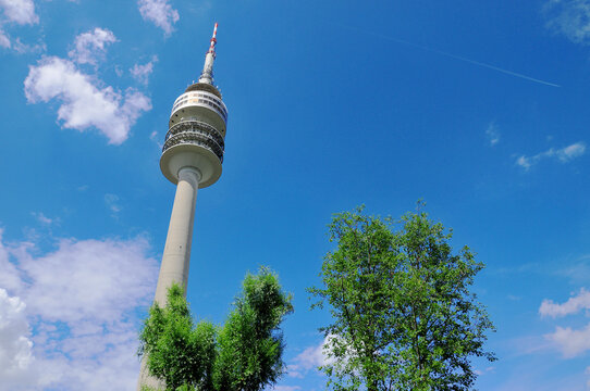 MUNICH, GERMANY  Tower of stadium of the Olympiapark in Munich, Germany, is an Olympic Park which was constructed for the 1972 Summer Olympics