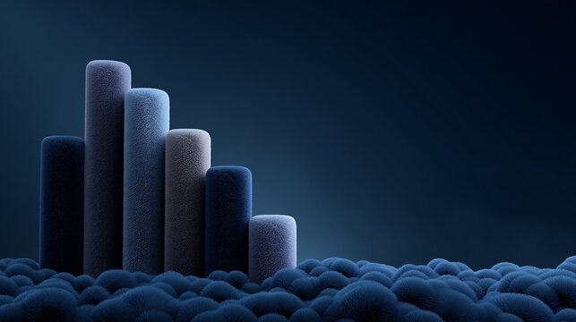 3D bar chart with plush velvet texture in blue and grey modern data visualization