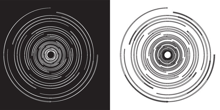 Abstract background with lines in circle. Art design spiral as logo or icon. A black figure on a white background and an equally white figure on the black side.
