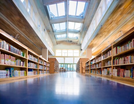 blurred school library featuring bookshelves creating an educational background ideal for various educational themes this school library scene emphasizes the importance of learning and knowledge