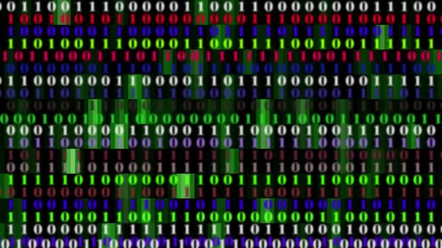 Binary data code animation showing warning messages in a virtual environment. Security breach concept, warning texts in a virtual environment. System hacked. Virus and malware detected