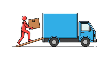 Moving truck loading cargo with person on ramp © Mardiyo