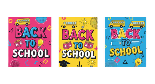 Back to School Illustration Set with School Bus and Learning Elements
