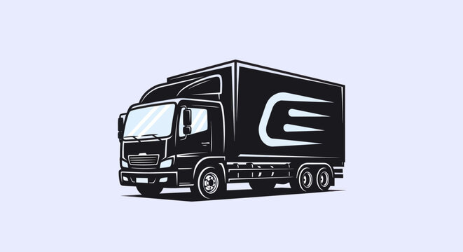Black delivery truck with white logo on side