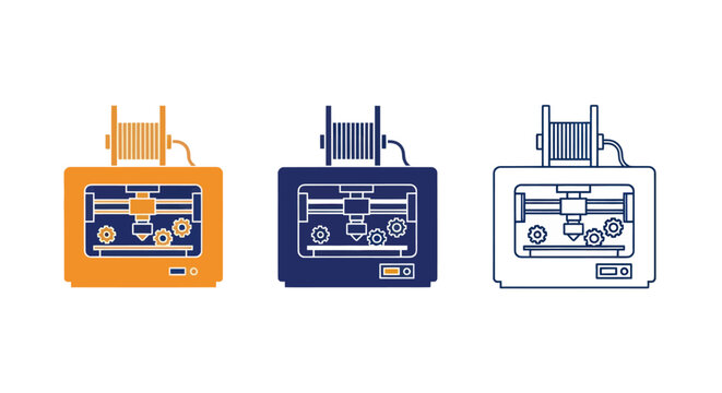 3D printer icon set for additive manufacturing and technology