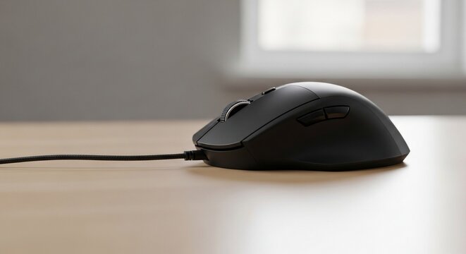 Black computer mouse on desk