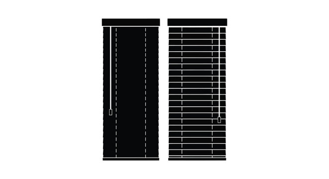 Venetian blind silhouettes against a white background
