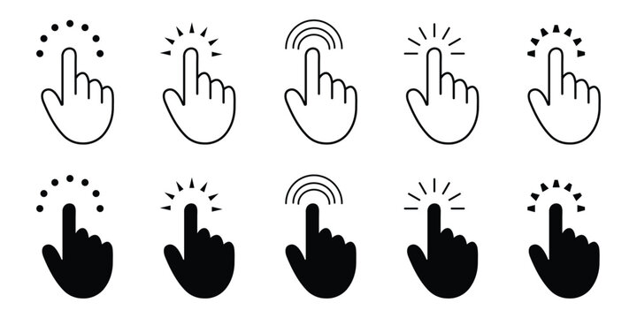 Mouse click hand cursor set. Pointer cursor сomputer mouse icons. Symbols for app and UI design. Mouse pointer set. Vector illustration.