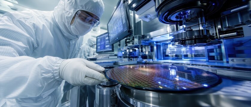 Engineer lithography machine microchip silicon wafer