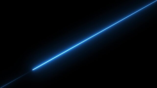 Abstract blue laser light beam diagonal line glowing on black background for futuristic technology motion and digital transition effects with contrast neon